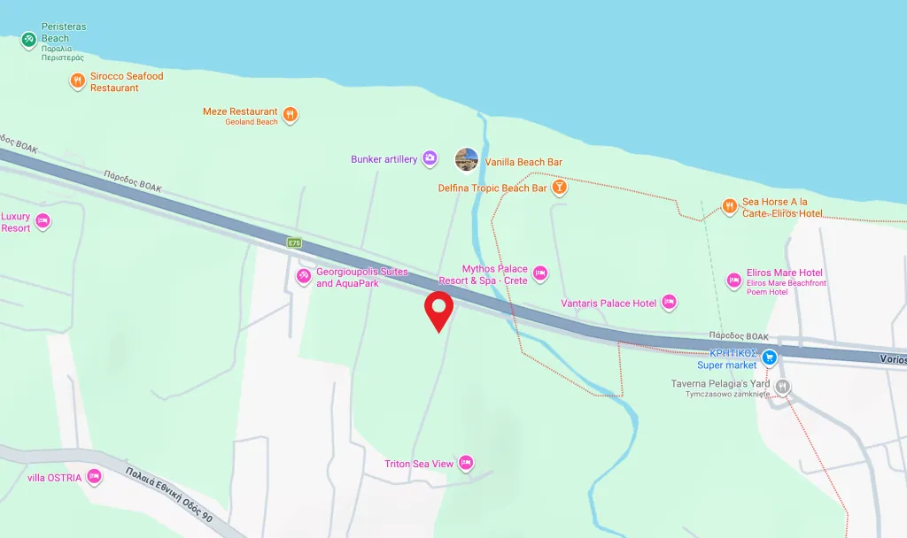 Map showing Chrysi Elaia Resort in Georgioupoli, Crete