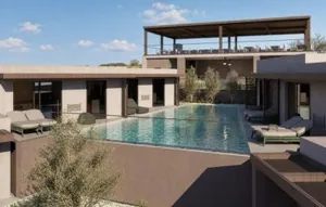 Shared pool in the courtyard between the rooms